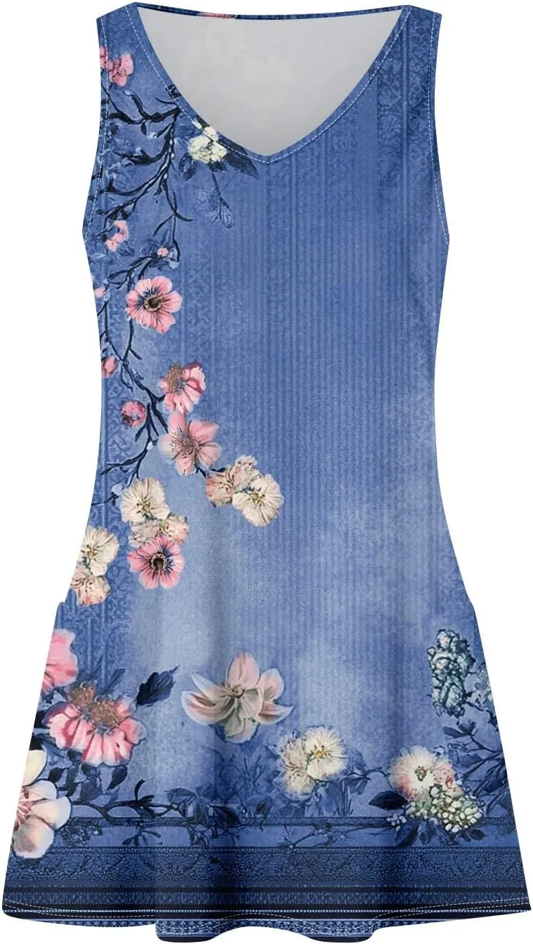 Womens Summer Dresses V Neck Vacation Dress with Pocket Casual Beach Swimsuit Coverup Printed 2025 Sundress