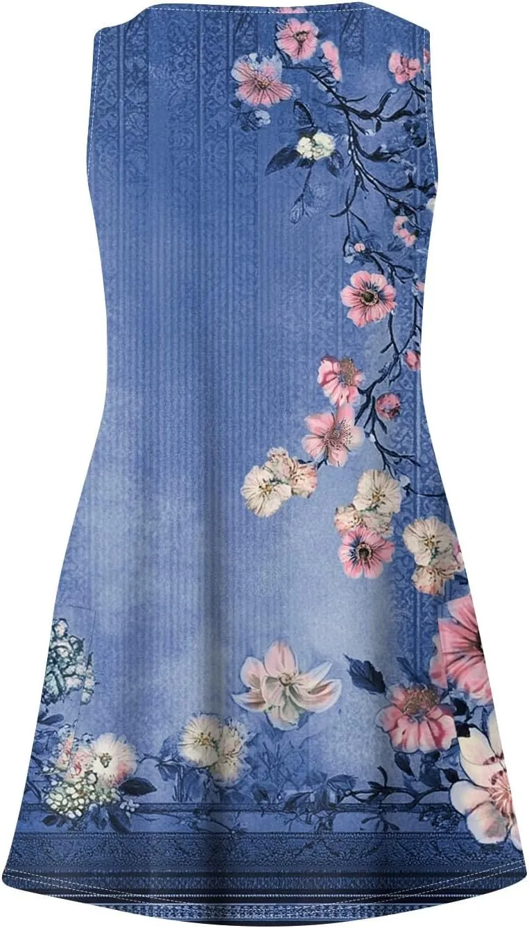 Womens Summer Dresses V Neck Vacation Dress with Pocket Casual Beach Swimsuit Coverup Printed 2025 Sundress