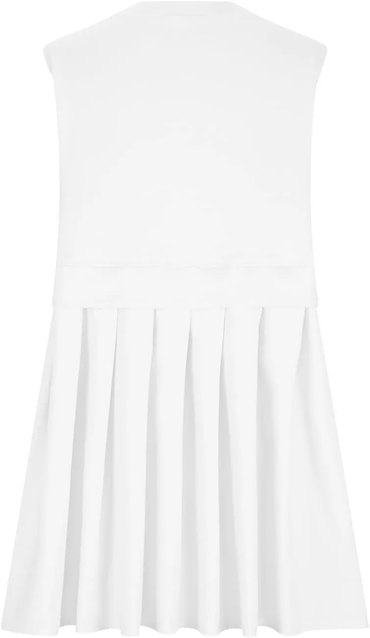 Womens Summer Sweatshirt Dresses Casual Crewneck Sleeveless Patchwork Pleated A Line Short Mini Dress Beach Sundresses