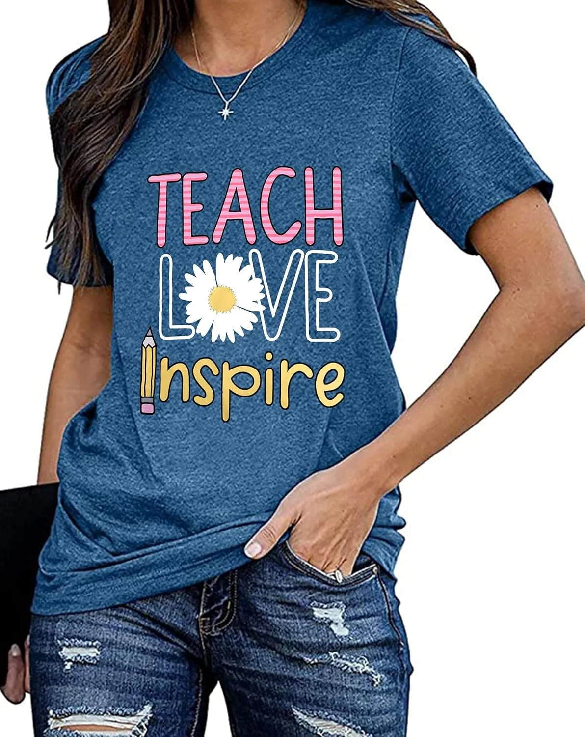 Women's T-Shirt Teaching Kindness Teacher Shirt Funny Short Sleeve Inspirational Graphic Tee Top