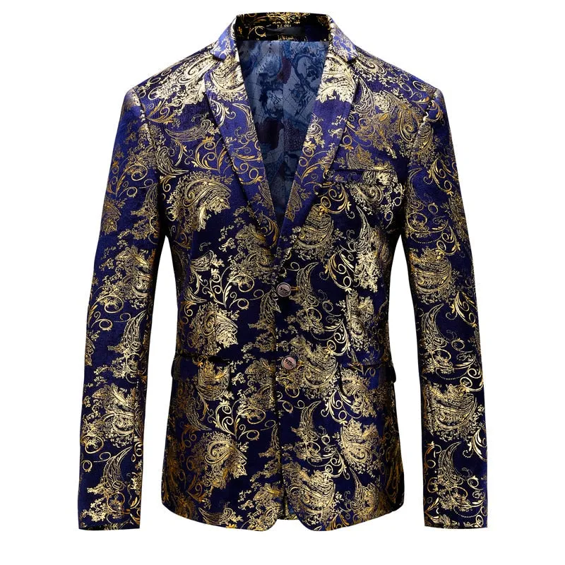 xiangtuibao Fashion Gold Blazer New Bronzing Mens Slim Fit Suit Jacket Men Wedding Nightclub Stage Party Dress Plus Size S-5XL