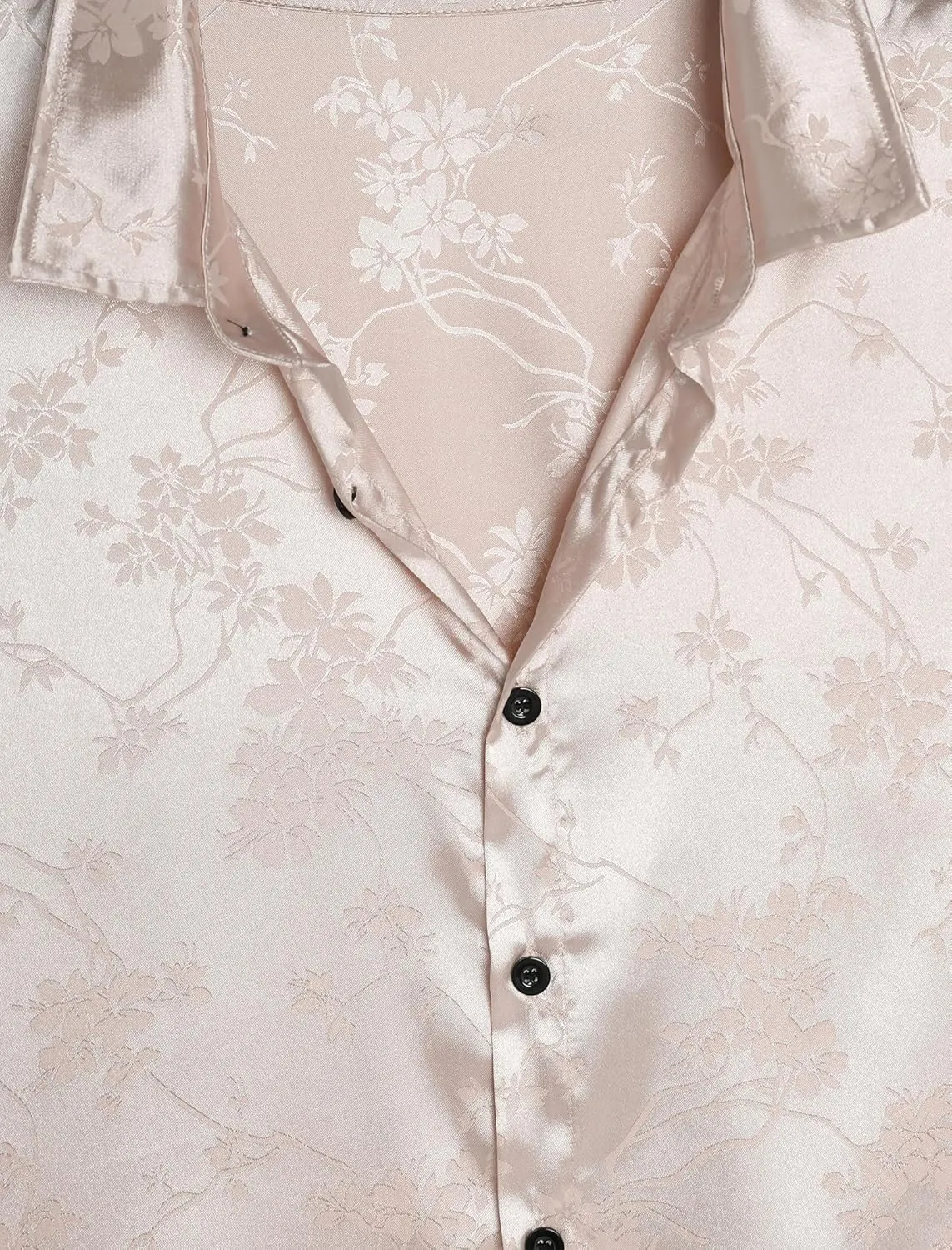 ZAFUL Mens Silky Satin Dress Shirt Short Sleeve Floral Print Jacquard Button Up Shirt Summer Holiday Party Fashion Shirt