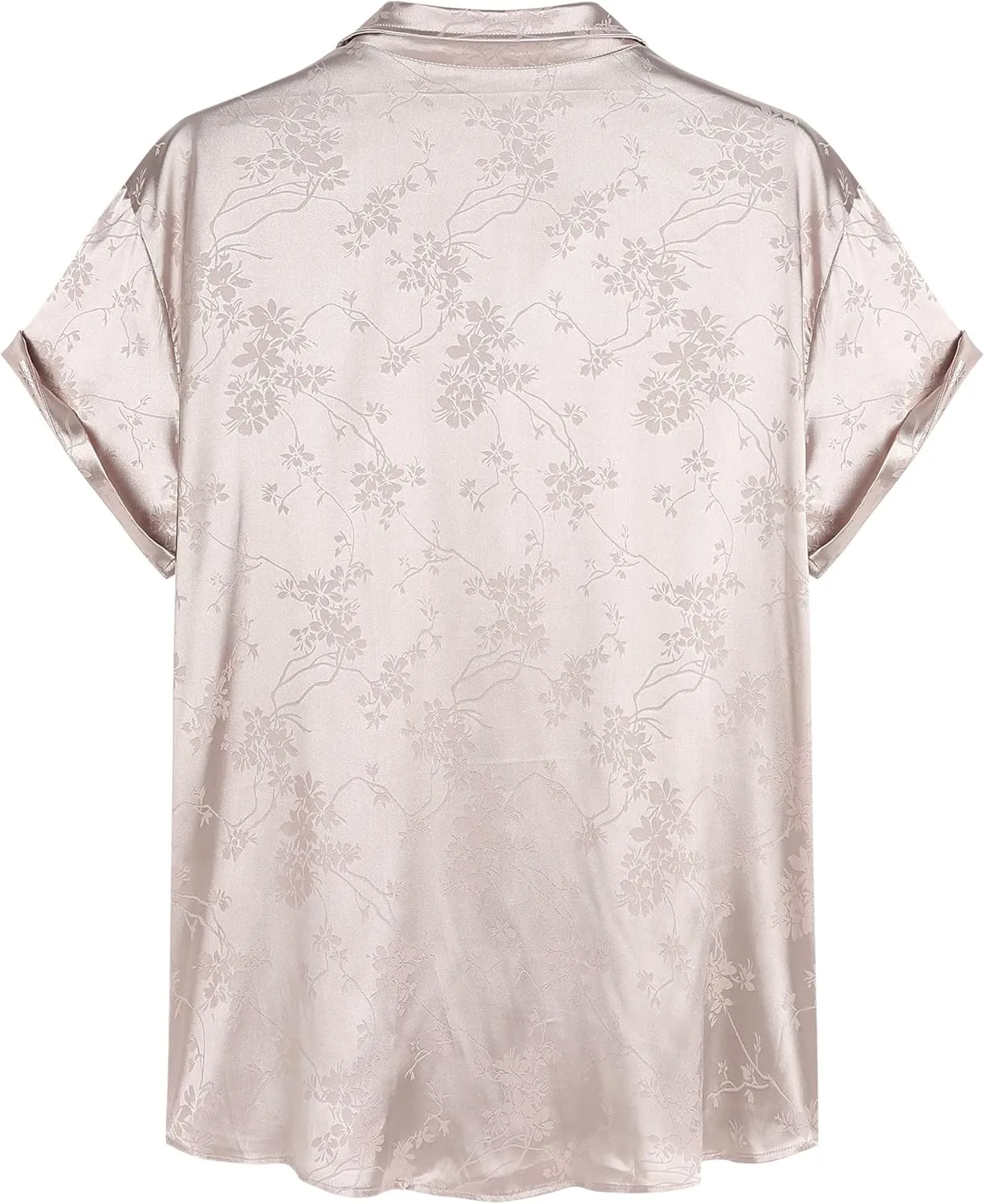 ZAFUL Mens Silky Satin Dress Shirt Short Sleeve Floral Print Jacquard Button Up Shirt Summer Holiday Party Fashion Shirt