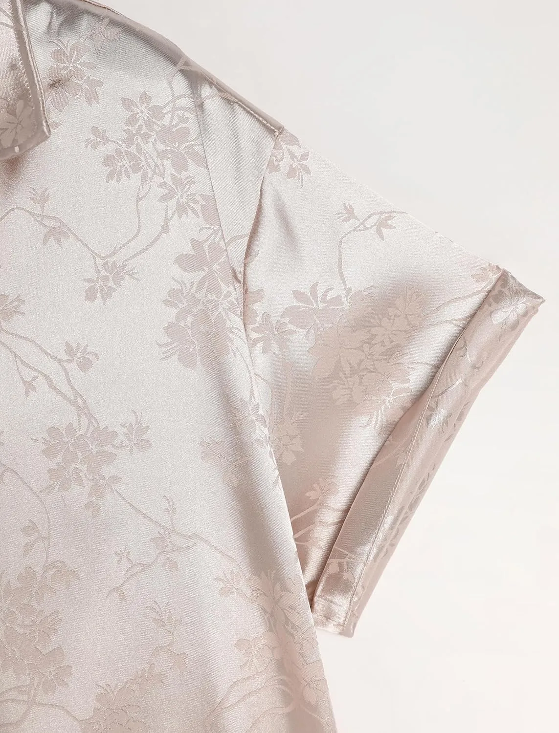 ZAFUL Mens Silky Satin Dress Shirt Short Sleeve Floral Print Jacquard Button Up Shirt Summer Holiday Party Fashion Shirt