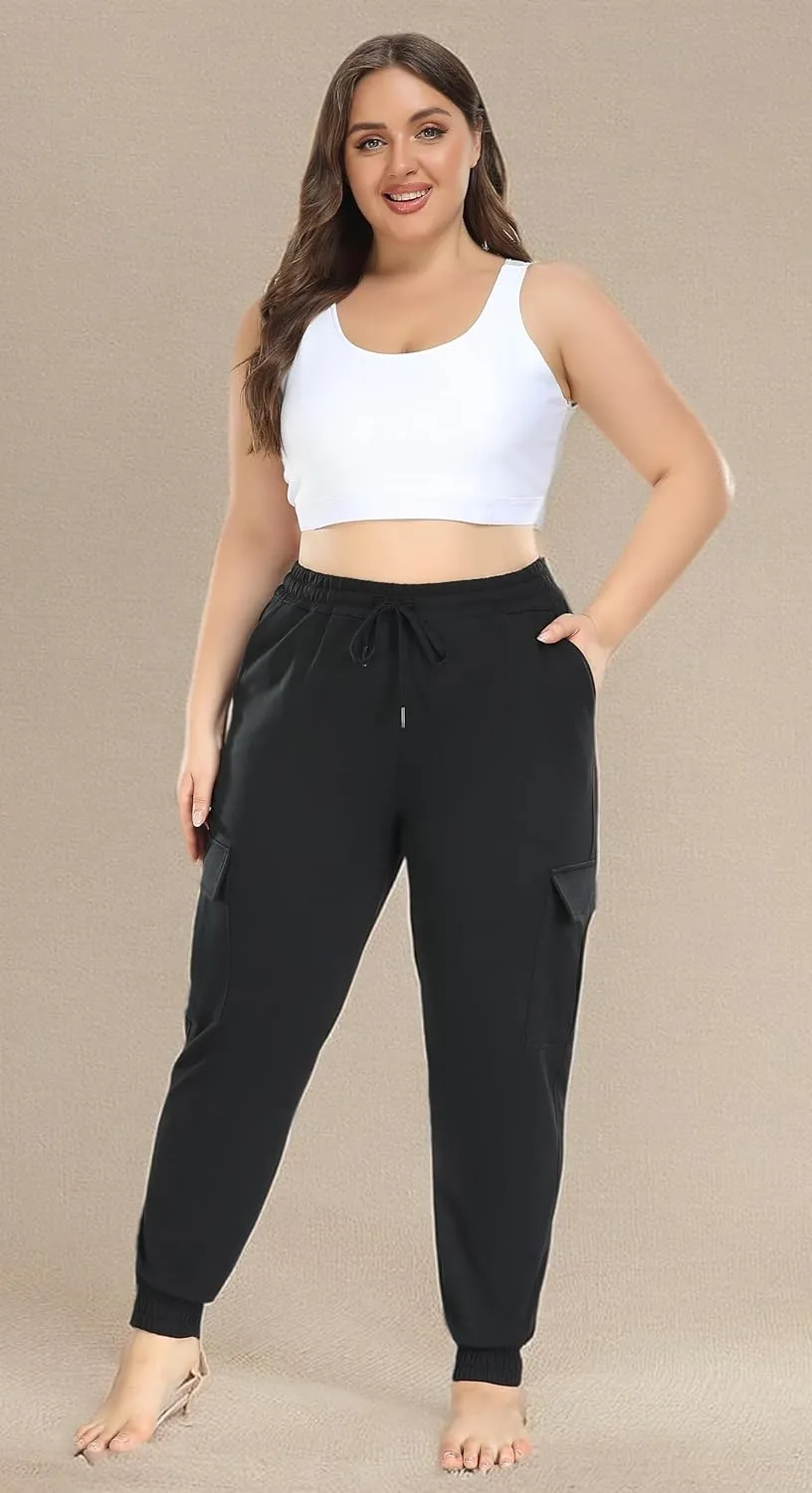 ZERDOCEAN Women's Plus Size Cargo Sweatpants Active Workout Casual Sweat Pants Joggers Pants Pockets Drawstring