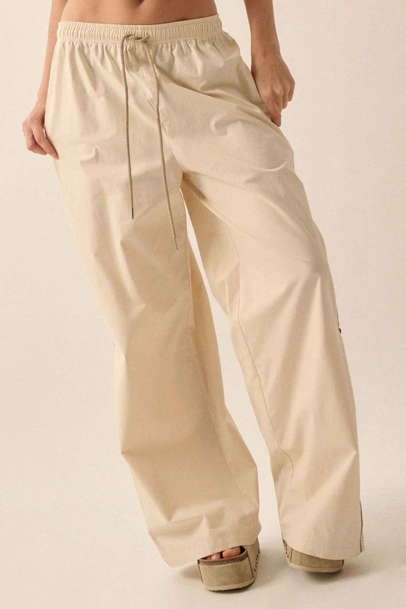 Zip It Up Side-Zip Wide-Leg Drawstring Pants