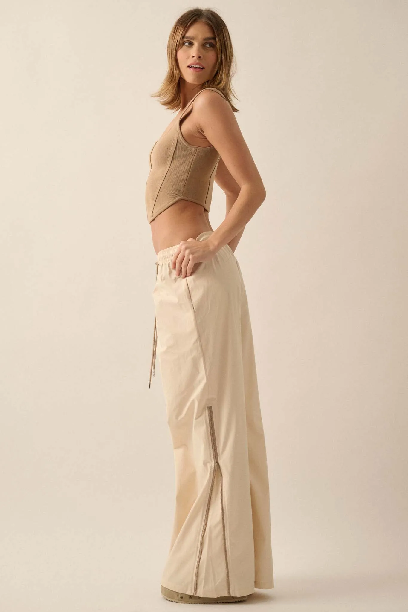Zip It Up Side-Zip Wide-Leg Drawstring Pants