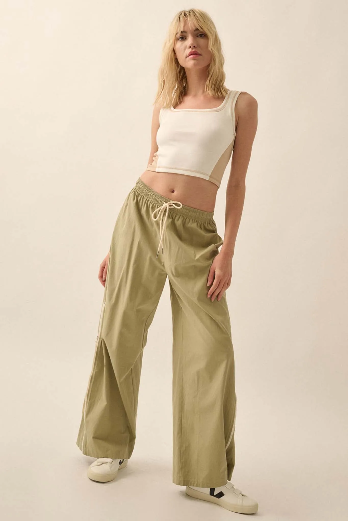 Zip It Up Side-Zip Wide-Leg Drawstring Pants