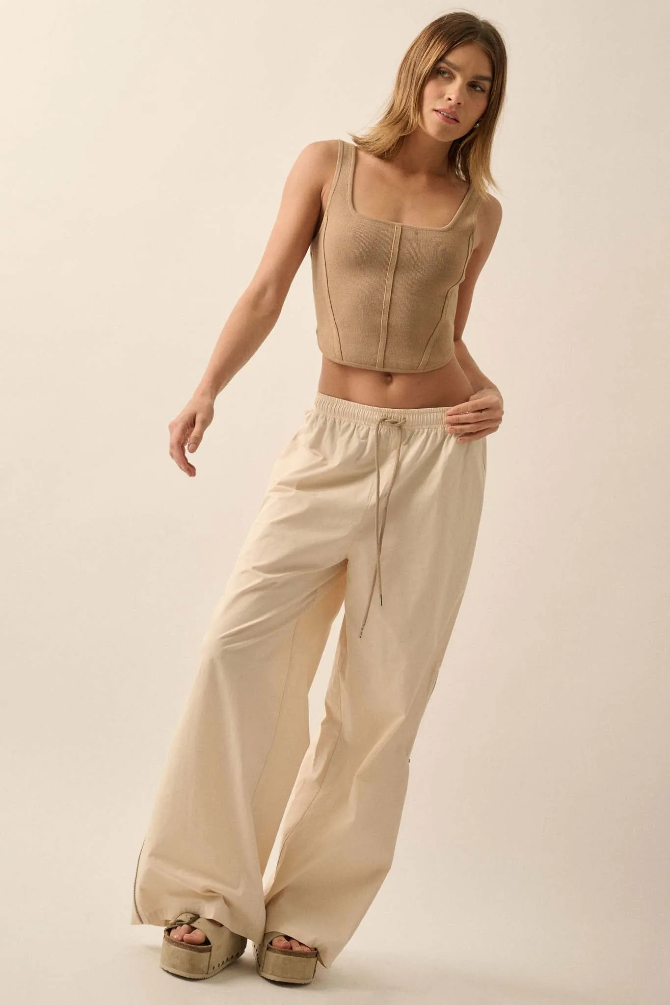 Zip It Up Side-Zip Wide-Leg Drawstring Pants