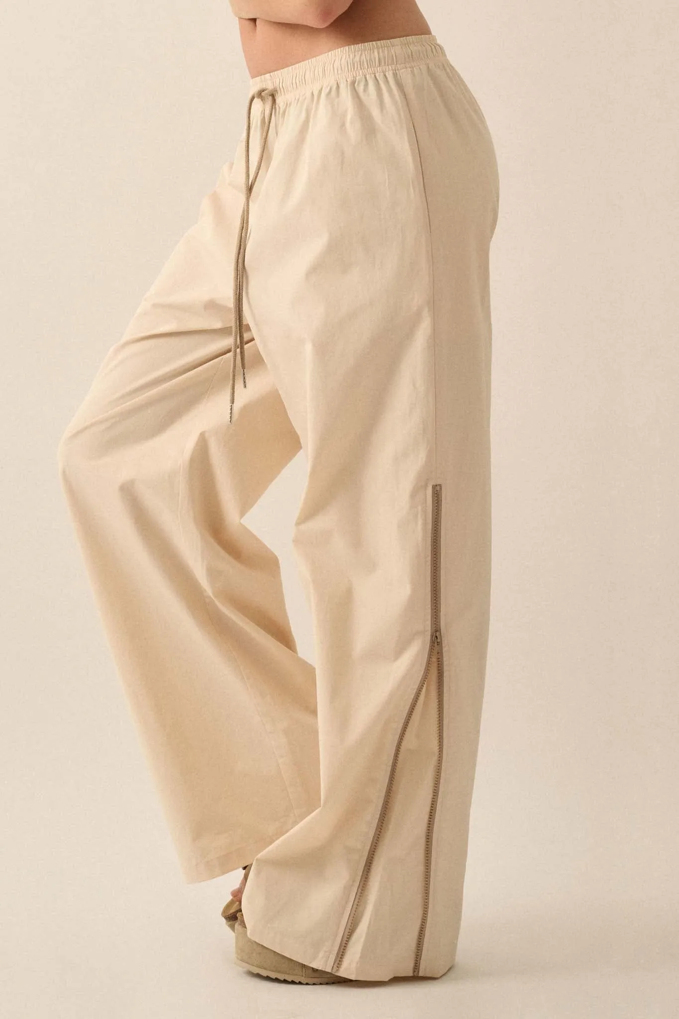 Zip It Up Side-Zip Wide-Leg Drawstring Pants