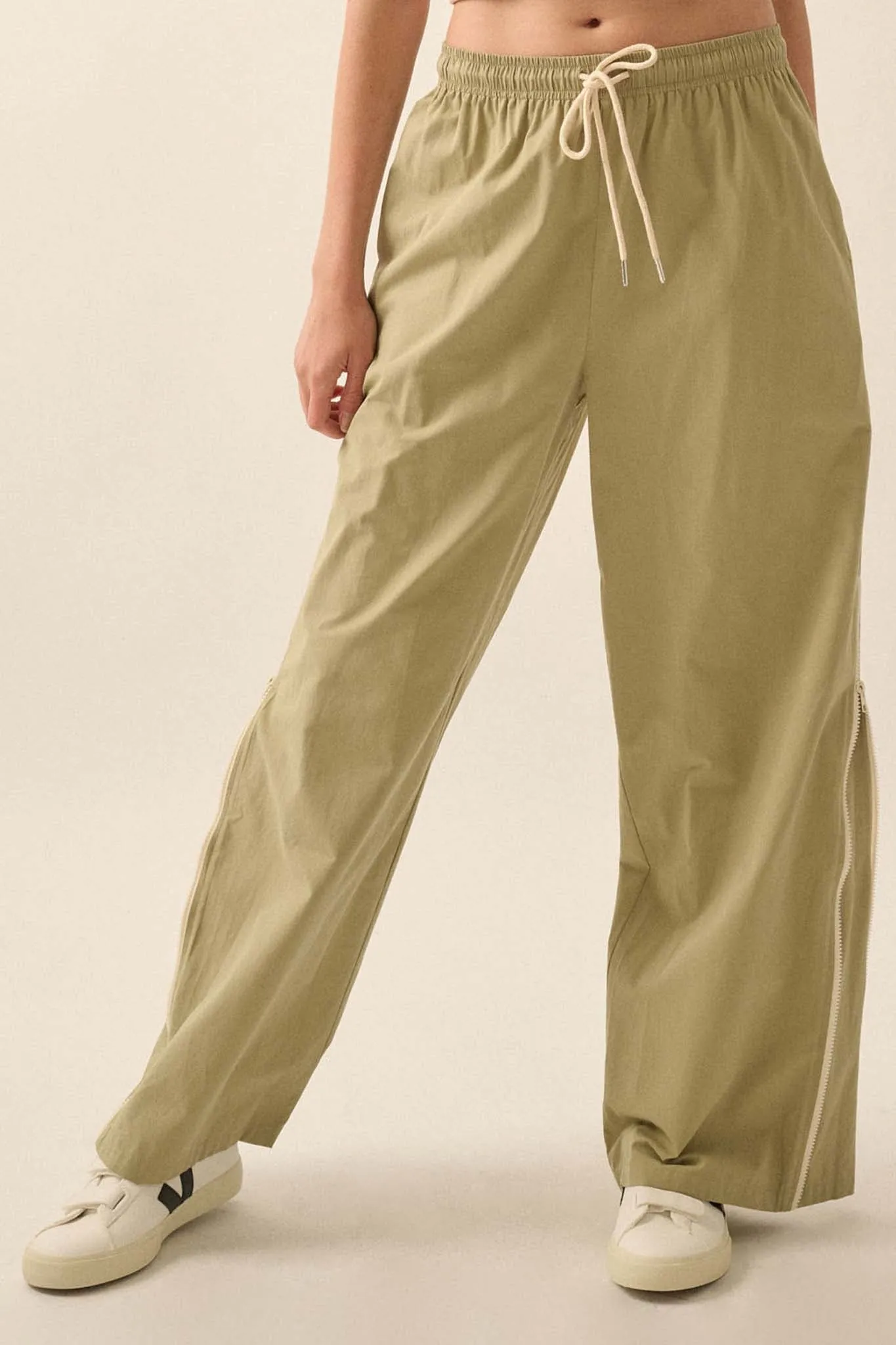 Zip It Up Side-Zip Wide-Leg Drawstring Pants